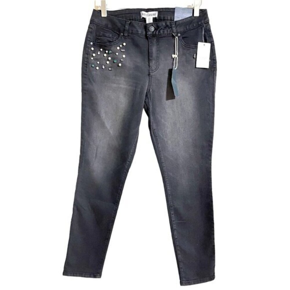 Artisan NY Black Skinny Jeans Rhinestone and Pearls Embellished SZ 10 NWT